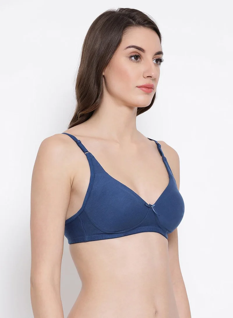 Clovia Multicolour Non-Padded Non-Wired Full Coverage T-Shirt Bra in Powder Blue & Black - Cotton for Women | Best Price UAE